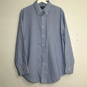 Lauren Ralph Lauren Men's 17.5 34/35 Cotton Blue White Button Down Work Shirt‎